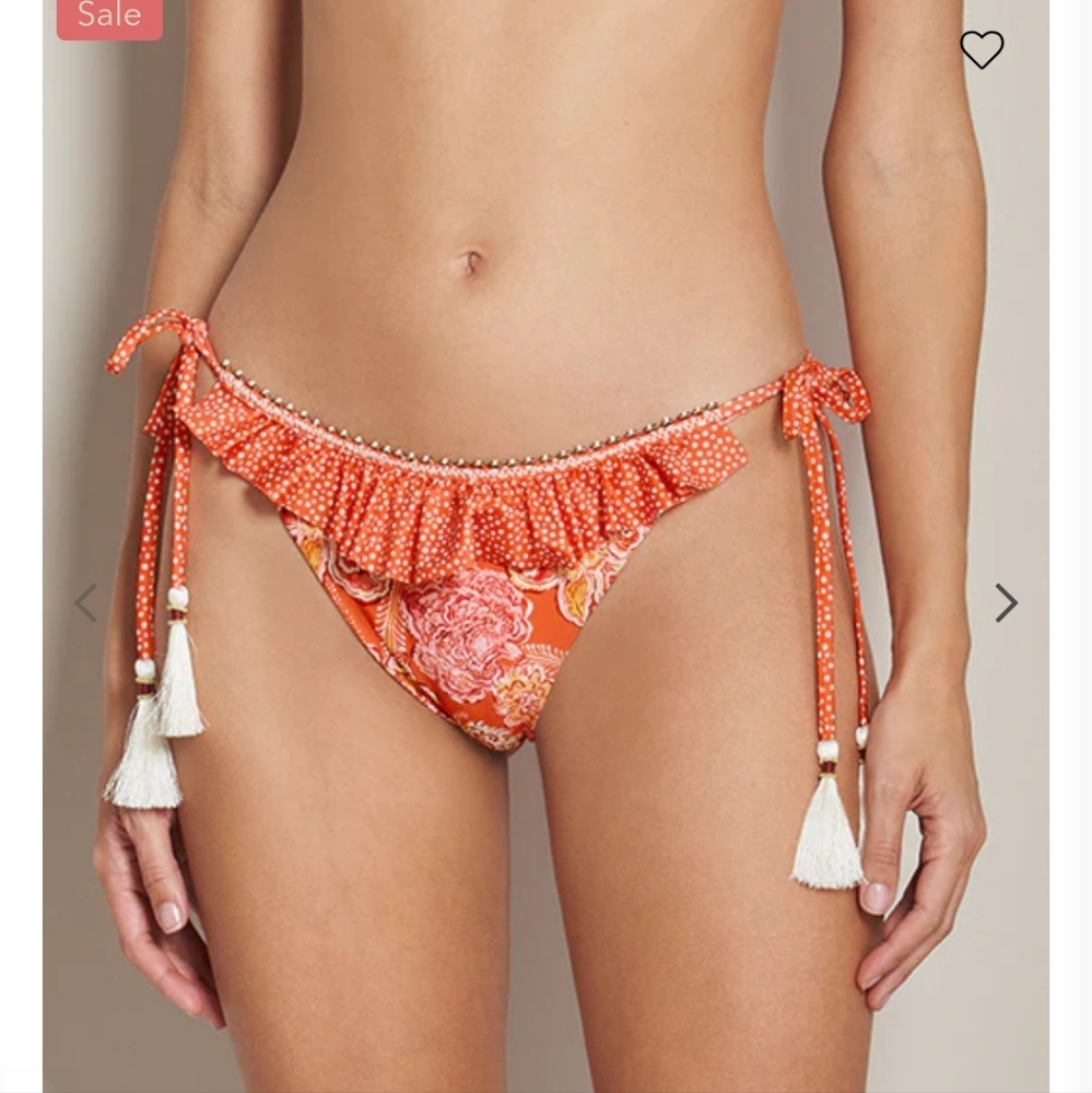 Coral Floral Bikini Bottom Beaded with Tassels Size XL Cosita Linda Beachwear